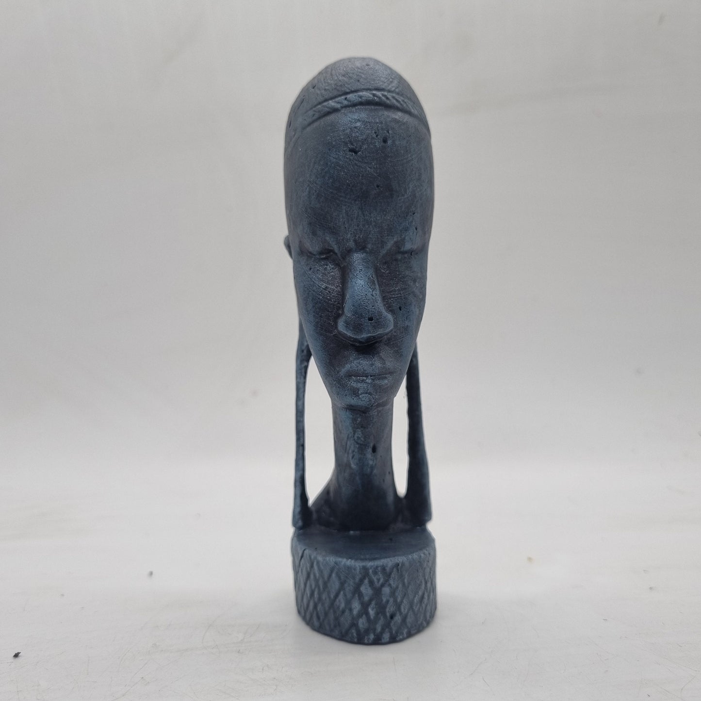 black 3d printed African head figurines, tribal art bust, ethnic statue, love africa, faux wood, male face  tribesman statuette, africa gift