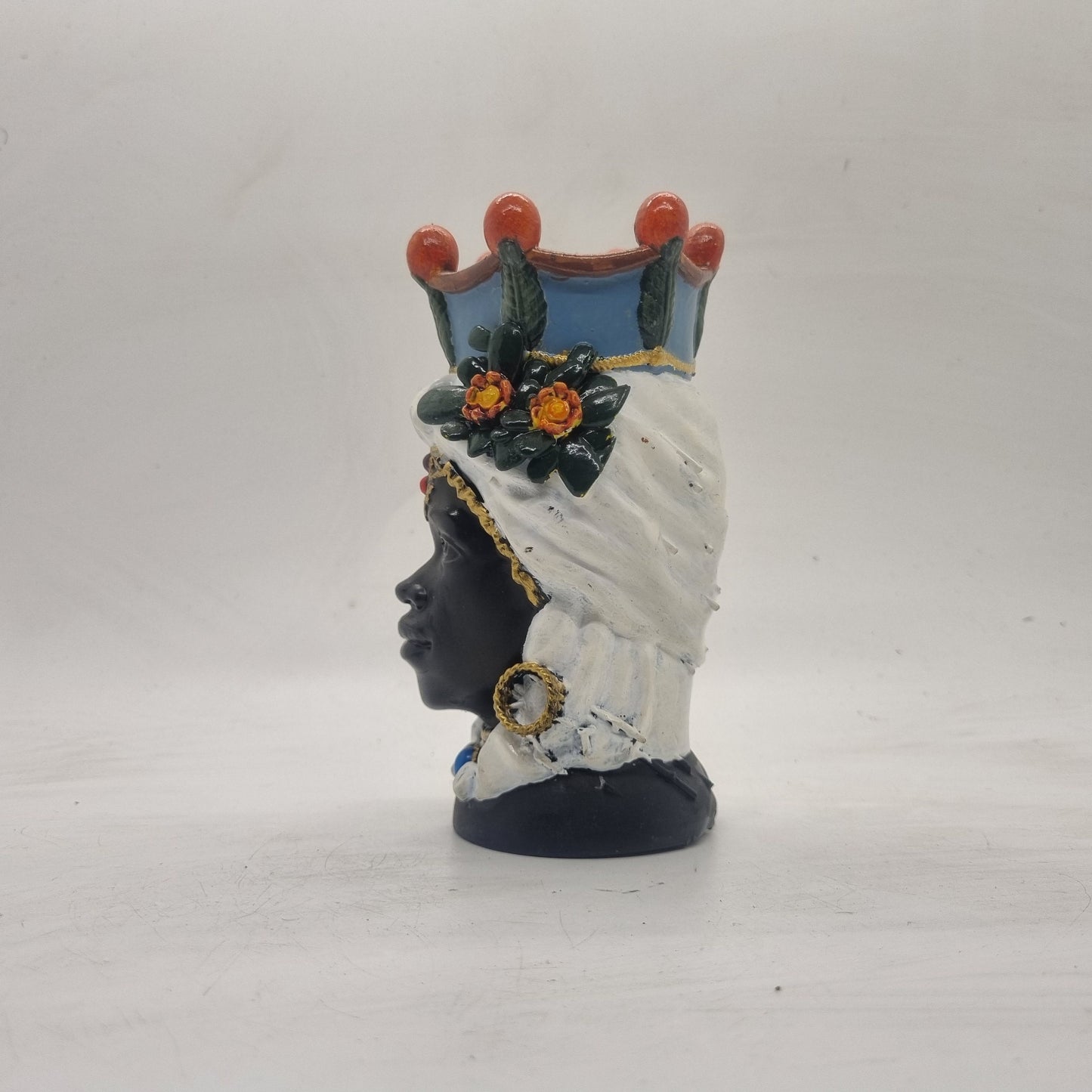 Moorish lady head. 3d print of a Sicillian sculpture. Testa di Moro. African art and culture, mask, sculpture, statue, figurine,