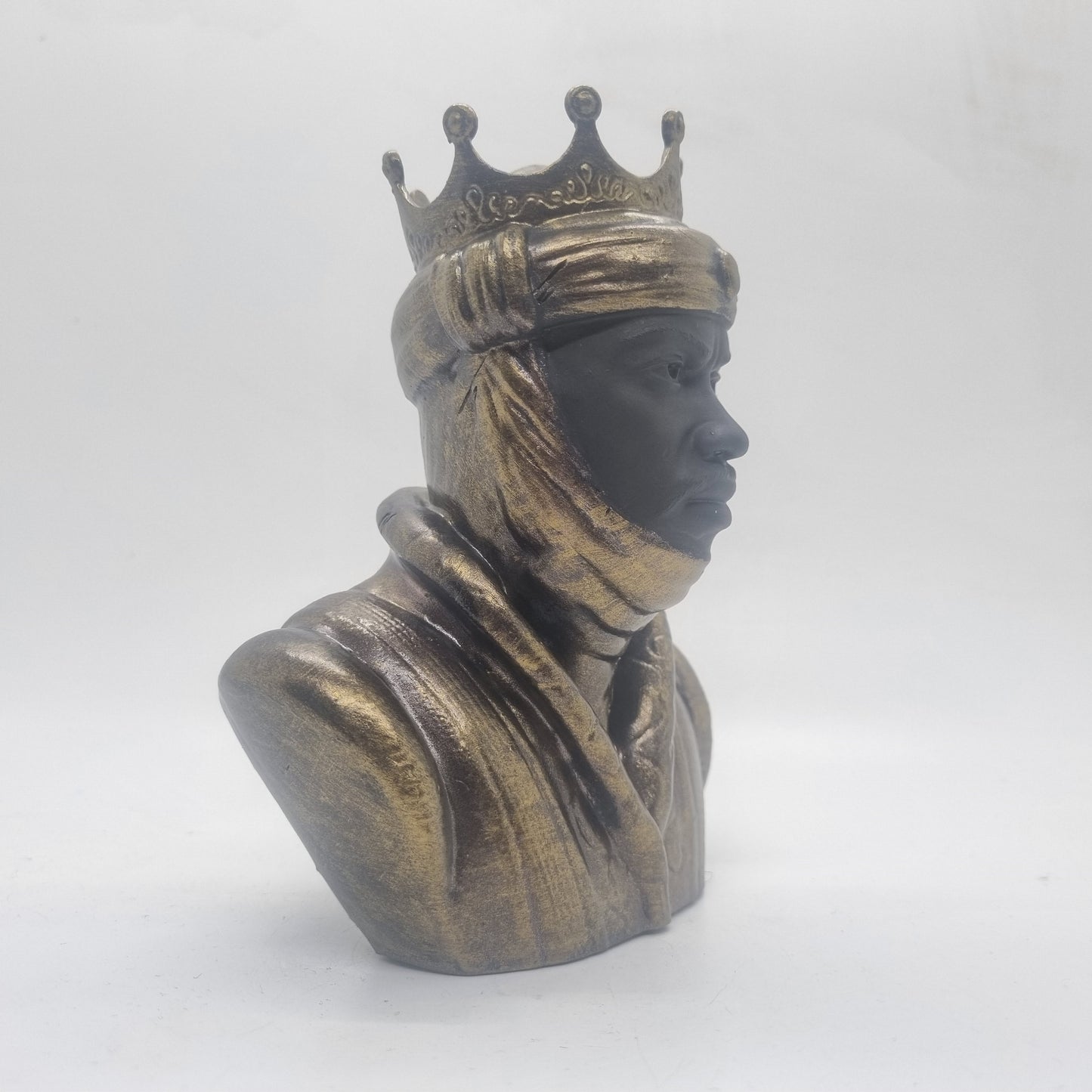 Bronze and black Mansa Musa bust, 3d printed statue,  African tribal art sculpture,African King, black history gift idea, african American.