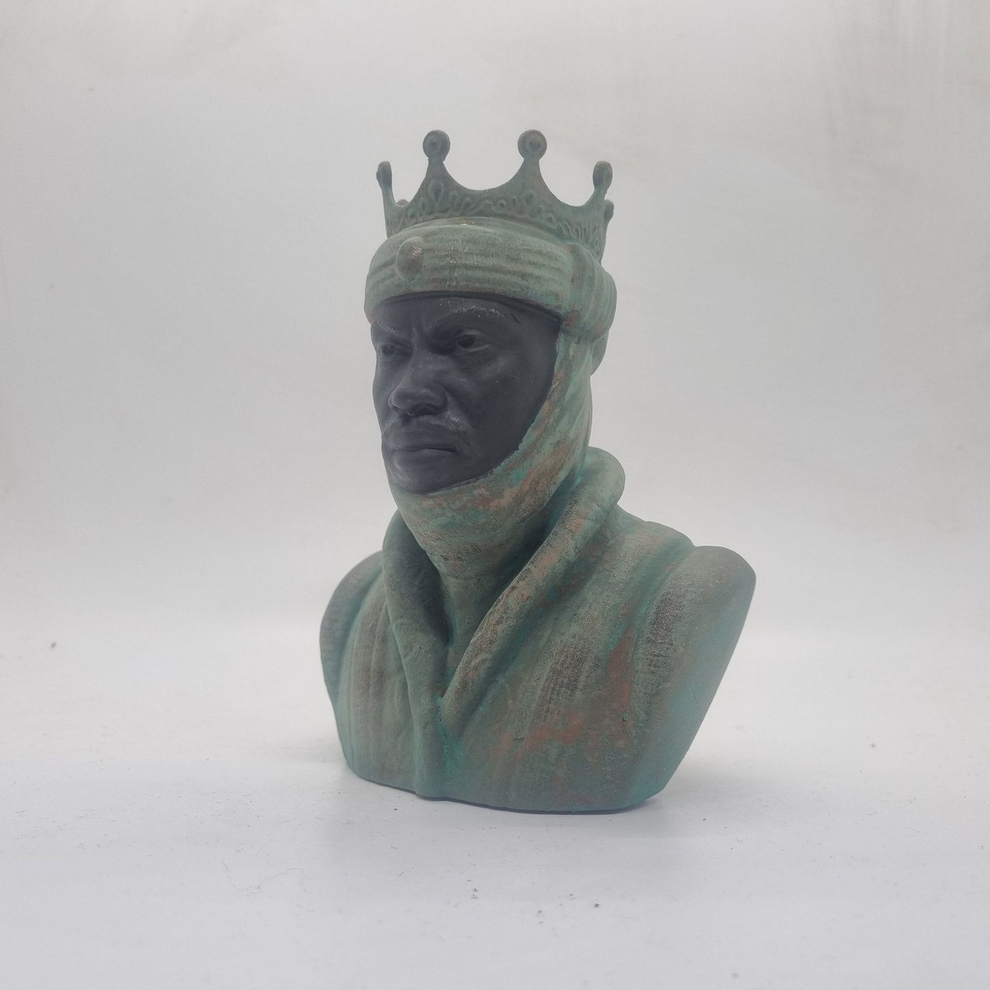 Weathered bronze Mansa Musa bust, 3d printed resin,African statue, African tribal sculpture, African King, black history gift, patina green.