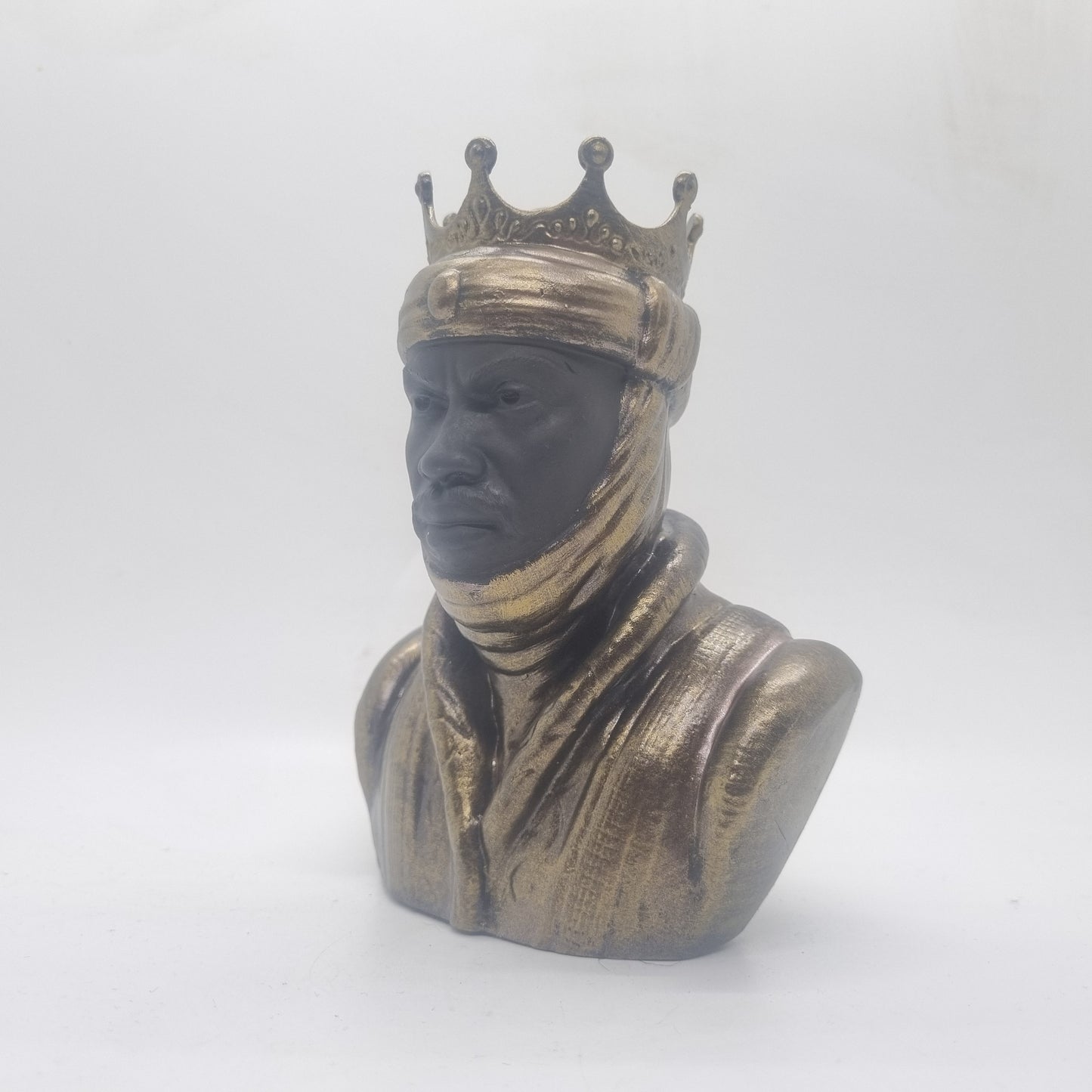 Bronze and black Mansa Musa bust, 3d printed statue,  African tribal art sculpture,African King, black history gift idea, african American.