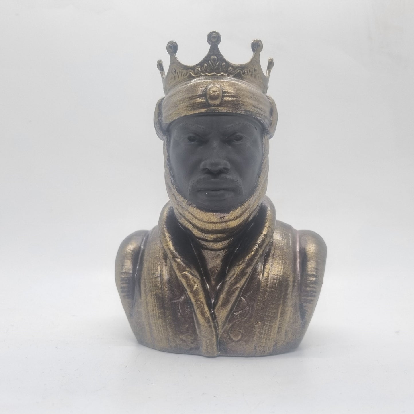 Bronze and black Mansa Musa bust, 3d printed statue,  African tribal art sculpture,African King, black history gift idea, african American.