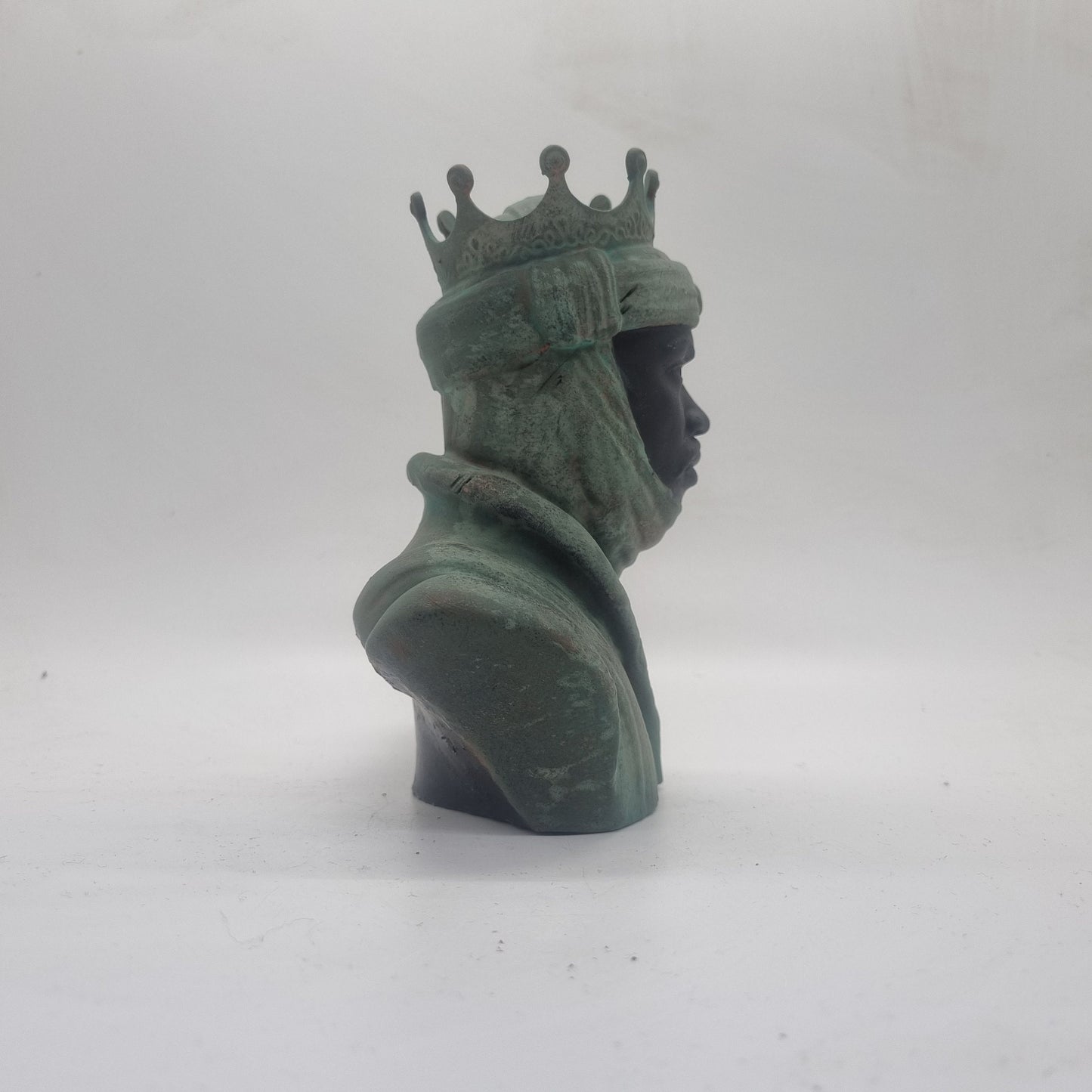 Weathered bronze Mansa Musa bust, 3d printed resin,African statue, African tribal sculpture, African King, black history gift, patina green.