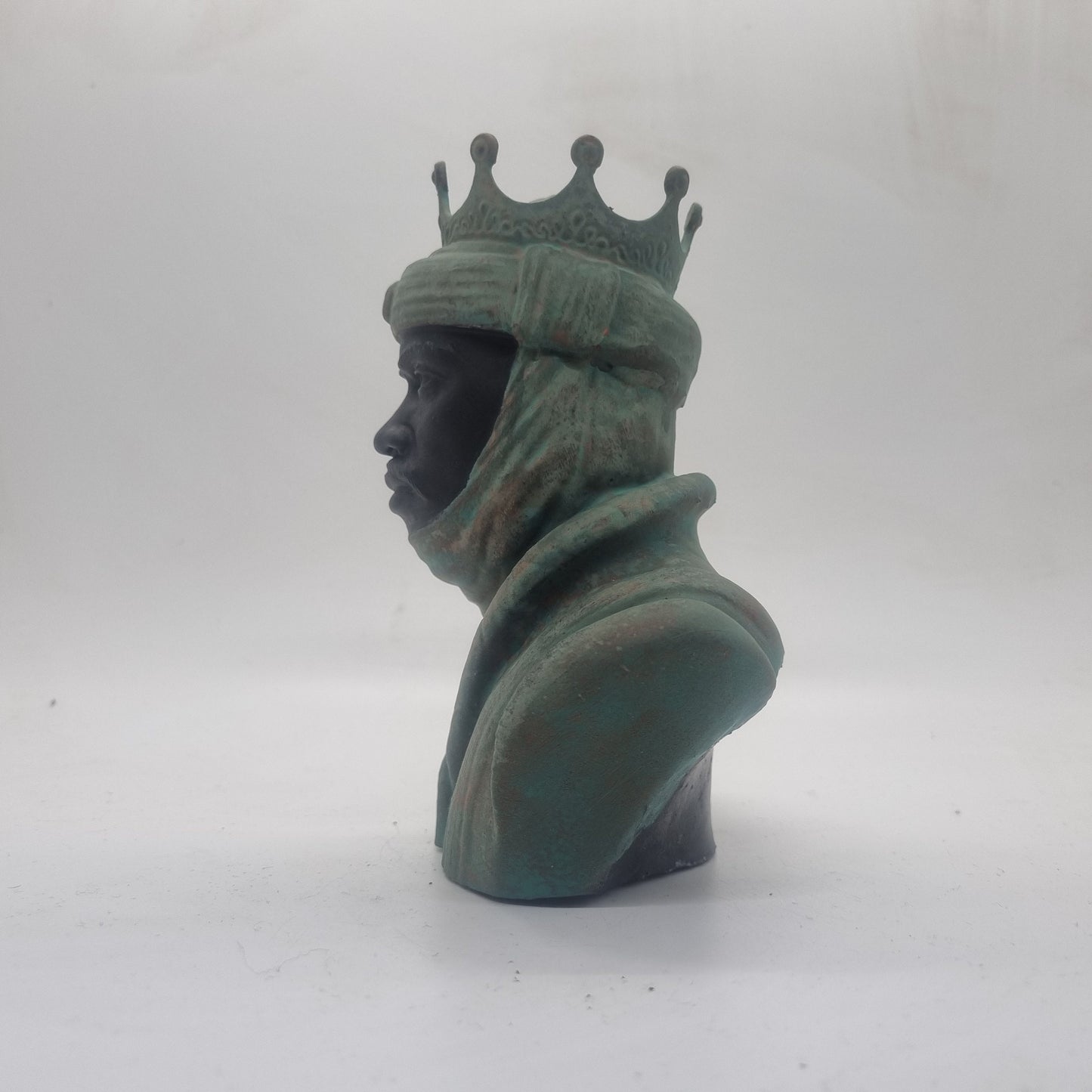 Weathered bronze Mansa Musa bust, 3d printed resin,African statue, African tribal sculpture, African King, black history gift, patina green.
